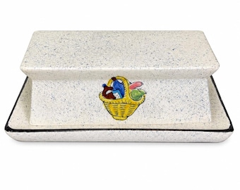 Vintage Speckled Stoneware Covered Butter Dish Farmhouse Kitchen Decor