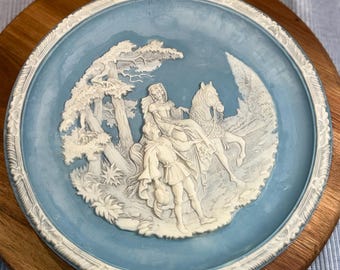 Vintage Incolay Cameo Plate Shakespeare Love Sonnets Blue Relief 9.5