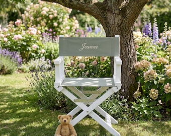 Fauteuil de metteur en scène pour enfant brodé - personnalisé - couleur Blanc