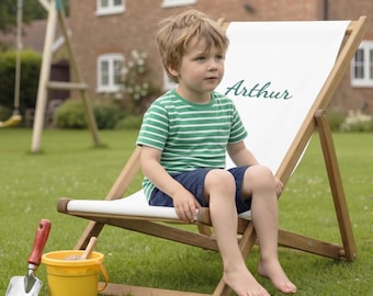 Gepersonaliseerde houten kinderligstoel, strandligstoel, tuinligstoel, opklapbare ligstoel