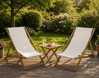 Set aus 2 Liegestühlen aus Holz für Erwachsene, Strandliegestuhl, Gartenliegestuhl, Klappliegestuhl