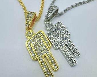Iced Out Blohsh-ketting, door Billie Eilish geïnspireerde strasshanger, streetwear Y2K stickman-sieraden, muziekfan cadeau voor haar of hem