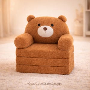 Kids Teddy Sofa Bed | Foldable Toddler Couch Chair | Plush 2-in-1 Kids Furniture