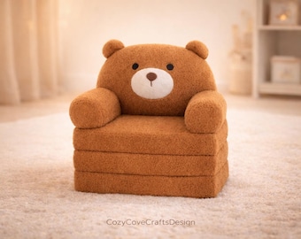Kids Teddy Sofa Bed | Foldable Toddler Couch Chair | Plush 2-in-1 Kids Furniture