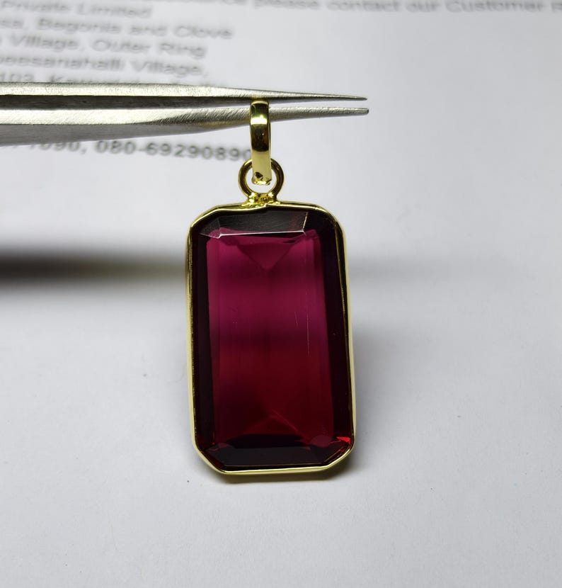 Rectangular Ruby Solitaire Pendant, Brass Setting, July Birthstone image 2