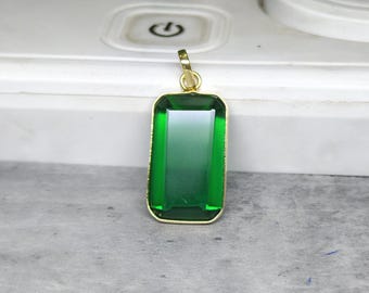 Rectangular Ruby Solitaire Pendant, Brass Setting, July Birthstone