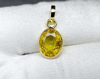 Oval Yellow Sapphire Pendant | 10x12mm Natural Pukhraj Gemstone Jewelry.