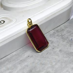 Rectangular Ruby Solitaire Pendant, Brass Setting, July Birthstone image 4