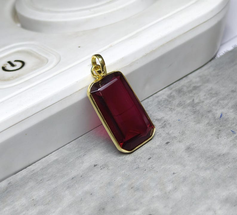 Rectangular Ruby Solitaire Pendant, Brass Setting, July Birthstone image 4