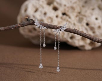 Delikatne wiszące kolczyki z diamentami, kolczyki z cyrkoniami i frędzlami, kolczyki ze srebra próby 925, biżuteria ślubna, prezenty dla druhen, prezenty świąteczne