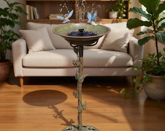 Solar Bird Bath Fountain 28.5” Cast Iron Outdoor Birdbath with Bubbler, Metal Garden Bird Bath Decor for Patio Yard Lawn
