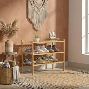 3 Tier Bamboo Shoe Rack, Stackable Entryway Storage Shelf, Small Space Organizer