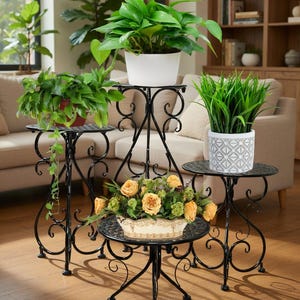 4 Pack Metal Plant Stands, Heavy Duty Iron Flower Pot Holders, Rustproof Indoor Outdoor