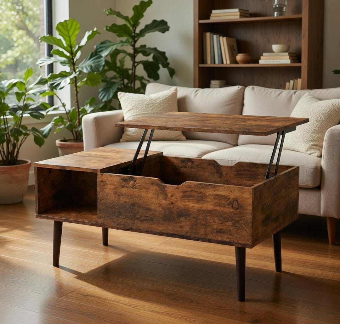 Rustic Lift Top Coffee Table With Hidden Storage Shelf - Etsy
