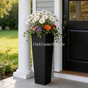 高さ32インチの屋外用プランターセット、黒色の樹脂製ポット2個、取り外し可能なインナーポット付き、大型のサンスベリア、モンステラ用、耐候性。