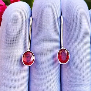 Pendientes colgantes de rubí auténtico, joyería de plata de ley con piedra preciosa roja, regalo de aniversario
