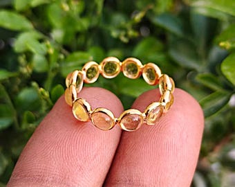 Natural Crystal Citrine Eternity Band, Gold Plated Sterling Silver Ring