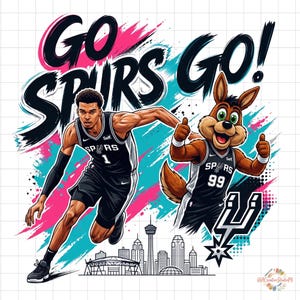 Go Spurs Go PNG, San Antonio Mascot Sublimation Design, Basketball Fan Shirt, Retro Fiesta Colors, Coyote Graphic, Digital Download