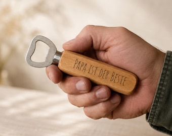 Flaschenöffner personalisiert mit Gravur – Holz Bieröffner als Geschenk für Papa, Opa, Männer, Vatertag oder Geburtstag | Präsent | Günstig