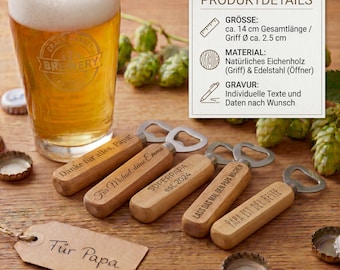 Personalisierter Flaschenöffner Holz mit Gravur – Individuelles Geschenk für Männer, Papa, Opa zu Vatertag, Geburtstag oder Hochzeit