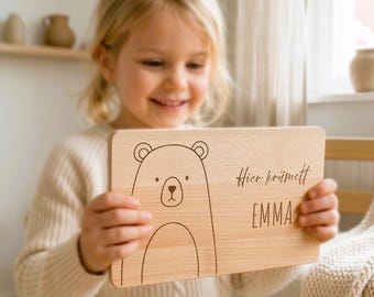 Frühstücksbrettchen personalisiert Namen & Tier-Gravur | Holzbrettchen Kinder Taufgeschenk | Geschenk zur Geburt | Geburtstag Junge Mädchen