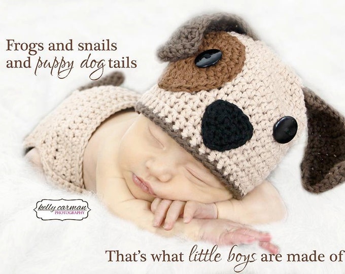 Crochet Puppy Dog Baby Hat and Diaper Cover Photo Prop Set Etsy