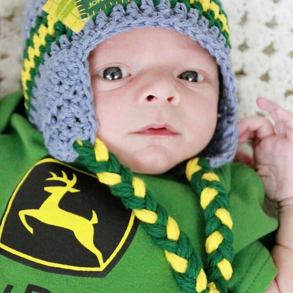 Crochet Hat made with John Deere Fabric