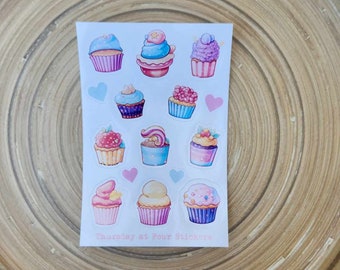 Cupcakes Sticker Sheet | Mini Sticker Sheet | 4x6 sticker sheet | laptop stickers | journal stickers | birthday party gift | kids stickers