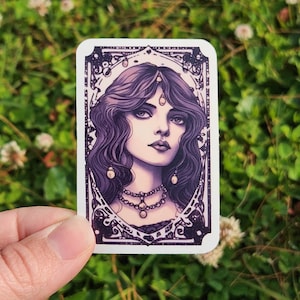 Psychic Woman Tarot Card Sticker: Witchy Vinyl Decal