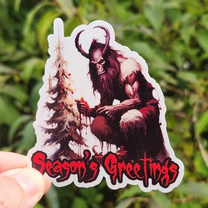 Season&#39;s Greetings Krampus Sticker | 3&quot; sticker | vinyl decal | water bottle sticker | laptop sticker | Krampus | Creepy Christmas