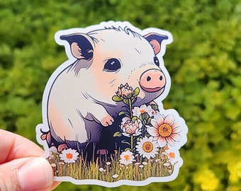 Little Pig with Flowers sticker | 3" sticker | vinyl decal | water bottle sticker | laptop sticker | animal sticker | kids sticker