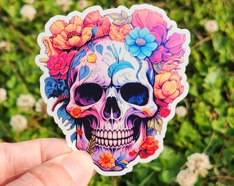 Floral Skull Sticker | 3" sticker | vinyl decal | water bottle sticker | laptop sticker | journal sticker | rainbow | floral | witchy vibes