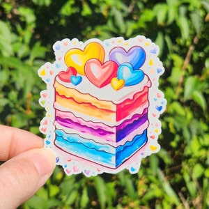 Rainbow Cake Sticker: Hearts, Laptop Decal, Water Bottle Sticker
