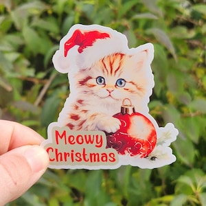 Meowy Christmas Kitten Sticker | 3&quot; Sticker | vinyl decal | water bottle sticker | laptop sticker | Kids Sticker | Cat Lover | Christmastime