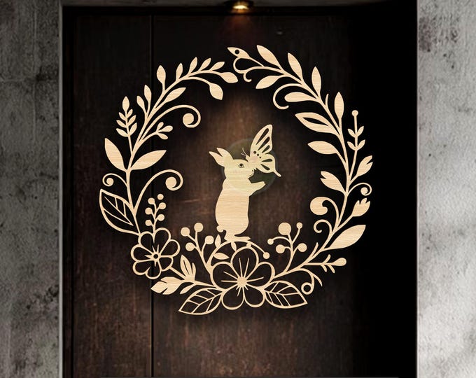 Easter Bunny Floral Wreath SVG | Laser Cut File | Easter Door Hanger ...