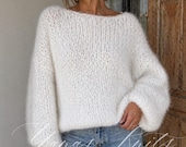 Ivory Whisper Pullover Knitting Pattern – Oversized Mohair Top Down Sweater with Balloon Sleeves, Seamless