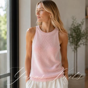 Modello per maglia senza maniche estiva, canotta in cotone PDF, maglia girocollo, maglia leggera da donna