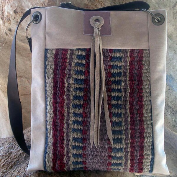 Crossbody Purse // Ethnic bag // Fringed // Tribal // weaving // Bedouin // Fringed // Beige // Small //  OOAK