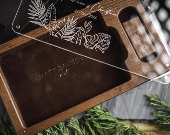 Caja de fotos de boda personalizada, juego de memorias USB de madera, estuche USB grabado, caja de recuerdos personalizada