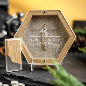 Caja USB de madera de roble, memoria USB de resina epoxi, recuerdo de boda, memoria USB personalizada