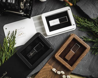 Caja USB de madera personalizada con memoria USB de cristal, grabado gratis, regalo para fotógrafo
