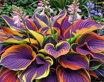 Pacote com 2 bulbos de Hosta listrada | Planta com folhagem variegada multicolorida para casa e jardim | Planta de fácil cultivo para ambientes internos e externos que gosta de sombra