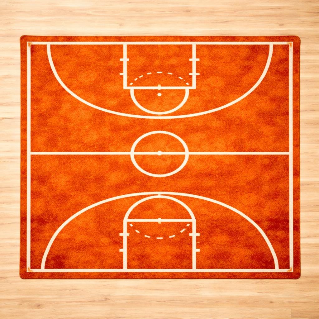 Basketball 3 Point Line Rug Hand Tufted Basketball Court Rug, Orange Sports Area Carpet, Kids Game ...