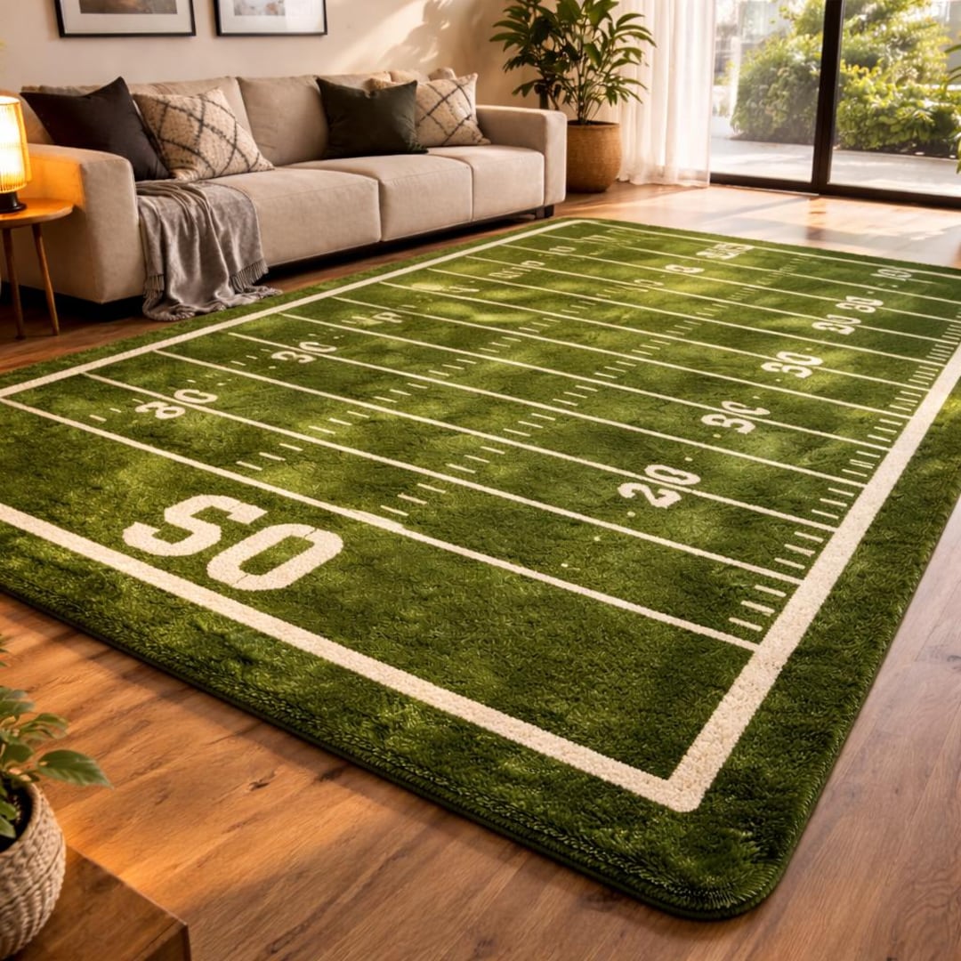 Football Filed Rugg Hand Tufted Football Field Rug, Green Yard Lines Sports Area Carpet - Etsy