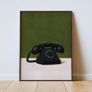 Vintage Phone Art Print | Retro Object Poster | Green Still Life Illustration | Digital Download