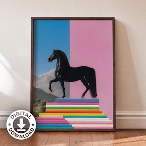 Abstract Black Horse Art Print | Colorful Animal Poster | Modern Wildlife Wall Decor