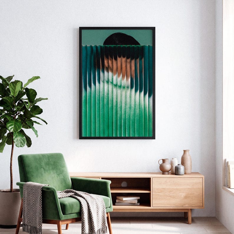 Hidden Face Art Print | Green Corrugated Poster | Surreal Abstract ...