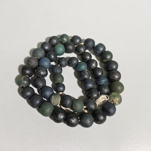 Antique Blue Green Jatim Glass Beads Java Indonesia – 49 Beads – Rare Collector Strand I TS1619