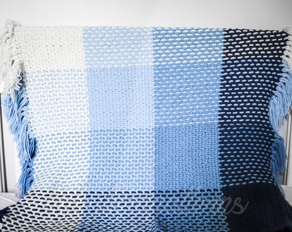 Little Boy Blue Crochet Ombre Baby Blanket Modern Plaid Etsy