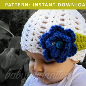 Crochet Flower Hat Pattern, Baby Toddler Girl (PDF Download) image 1
